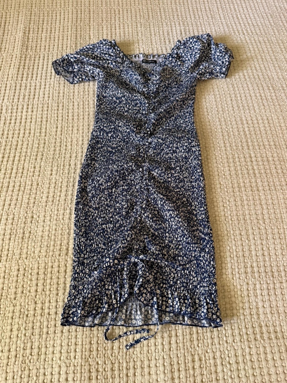 Blue Floral Ruched Midi Dress